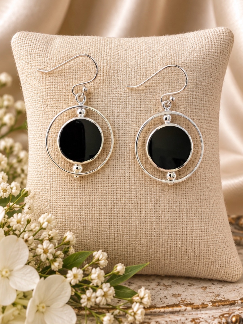 Earrings Sterling Silver Black Onyx Dangle Articulating Chic Elegant